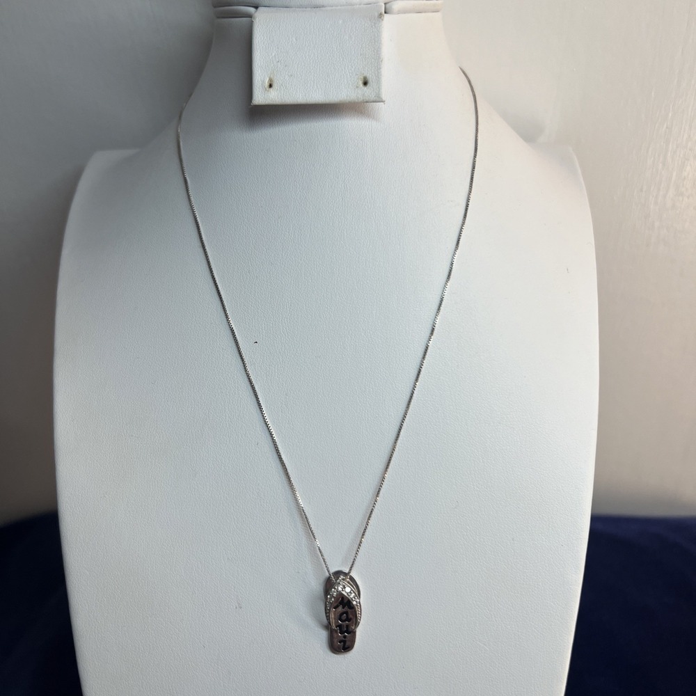 925 Sterling Silver Flip~Flop Shoe Pendant with diamonds & 19" Necklaces Italy